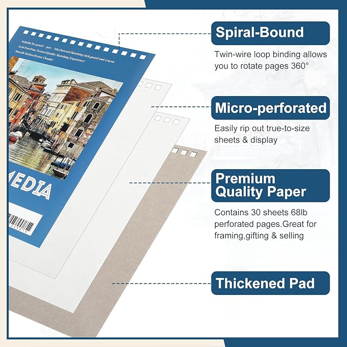 Jexine 5.5'' x 8.5'' Top Spiral Bound Sketch Pad 30 Sheet Each(68lb/100gsm), Sketching Drawing Pad Artist Sketch Pad Kids Drawing Paper Art Sketchbook for Charcoal Graphite Painting (40)
