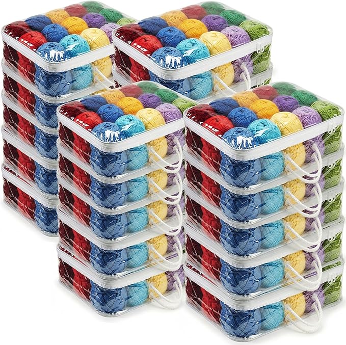 Shinylin 20 Pack Clear Yarn Storage Bags Bulk, 12 x 16 x 4 Inches Yarn Storage Organizer Tote Bag for Knitting Needles Crochet Hooks Wool Balls and Unfinished Project (White)