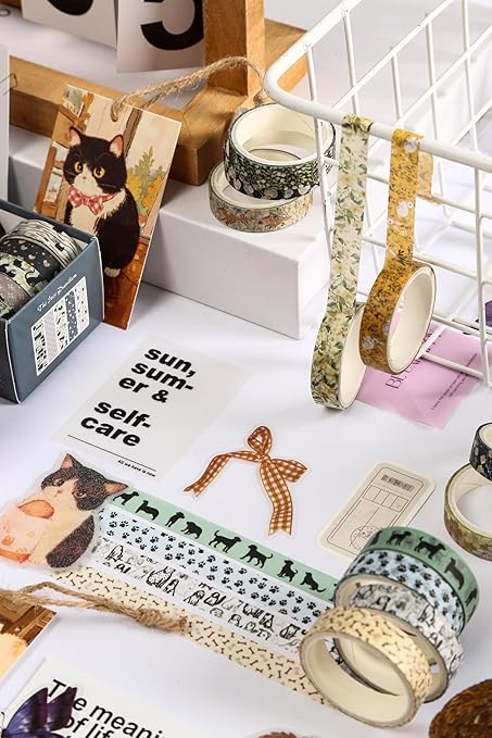 10 Rolls Skinny Washi Tape Set Texture Arts Adhesive Tapes Basic Patterns Decorative Masking Tape Sets for Craft, Kids, Scrapbook, DIY, Gift Wrapping (Style Five)