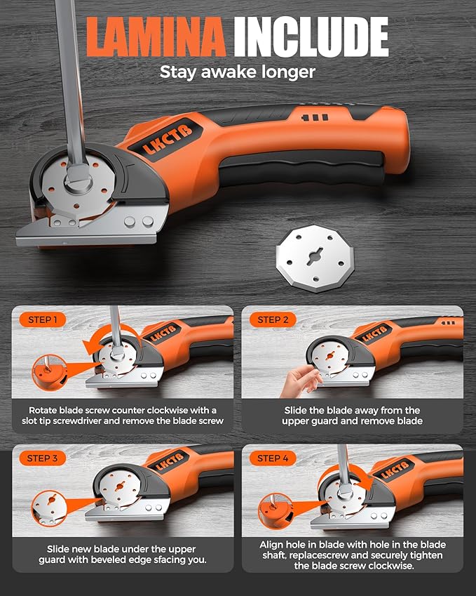 Electric Cardboard Cutter Scissors with LED Light, 2600mAh Rechargeable Battery, Brushless Motor, Tungsten Steel Blade, Cuts Cloth, Leather, Carpet, light orange