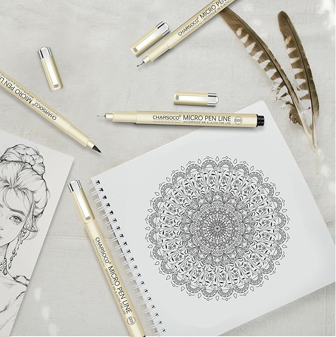 S Micro Pen, 6 Pack Black Fine Point Pen with Waterproof Archival Ink, 2mm Fineliner Ink Pens for Artist Illustration, Sketching, Anime, Manga, Technical Drawing and Scrapbooking