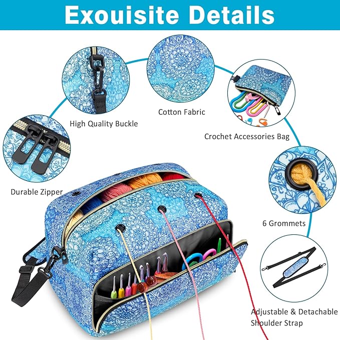 IBFUN Crochet Yarn Knitting Bag 2 Pcs Yarn Storage Organizer Crocheting Bags for Beginners with Shoulder Strap for Knit Accessories Needles Hooks