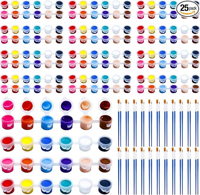 30 Pack Mini Acrylic Paint, 30Pcs 12 Color Washable Acrylic Paint Strips, 30 Flat and 30 Pointed Brushes, Great for Birthday Party Favors Home Painting Arts and Crafts Supplies