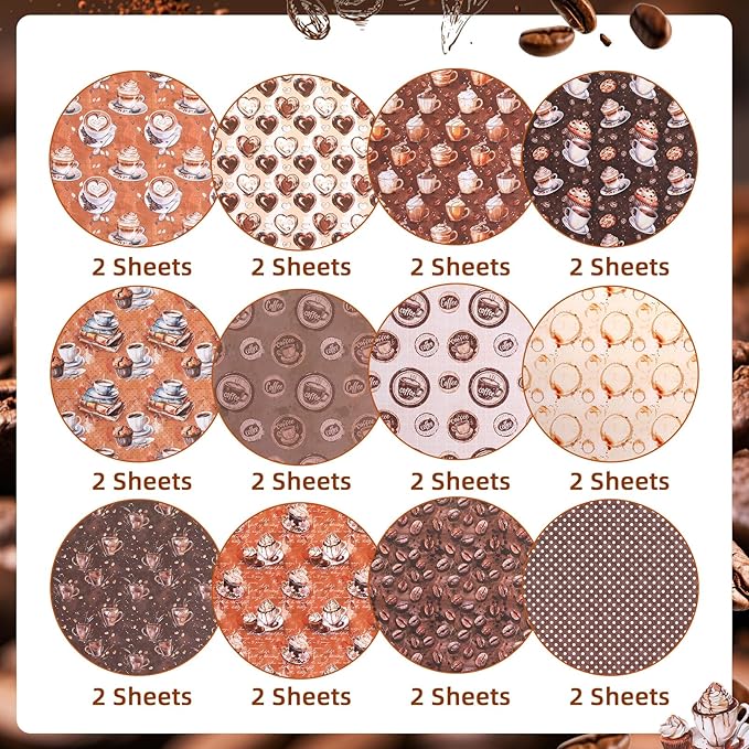 Konsait 24 Sheets Coffee Origami Paper 6x6, Single Sided Craft Paper Sheets Pattern Papers Coffee Party Decorations Decorative Cardstock for Card Making Supplies Scrapbook Supplies