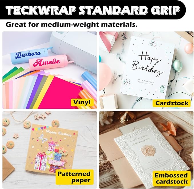 TECKWRAP 4 Pack 12"x12" Green Standard Adhesive Cutting Mats, with Precision Vinyl Pin Pen & 6 Inch Squeegee - Ideal for HTV, Vinyl, Quilting & Crafting, Compatible with Popular Cutting Machines