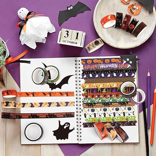 Halloween Washi Tape Set 20 Rolls Halloween Scary Decorative Tape for Kids Holiday DIY Art Crafts Notebook Scrapbooking & Stamping Supplies