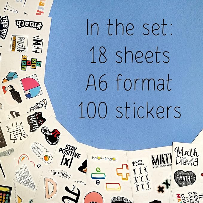 BulbaCraft BulbaCraft 100Pcs Small Math Stickers - Funny Math Gifts for Women and Men, Mathematics Gifts for Women & Men