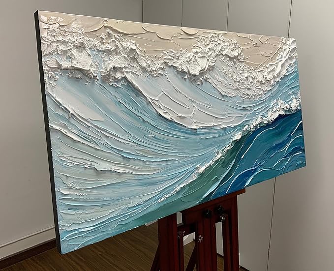 V-inspire Art,24x48 Inch Hand drawn Oil Painting, Modern Home Canvas Wall Decoration - The Surging Waves - Abstract Mural Painting