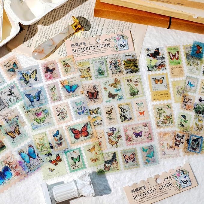 24Pcs Retro Stamp Washi Stickers, Vintage Stickers for Scrapbooking, DIY Crafts, Journaling Supplies & Junk Journal Ephemera