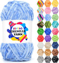 Velvet Chenille Yarn for Crocheting & Knitting - Sky Blue, Soft, Fluffy, Plush, Thick, Bulky, Chunky - 100g