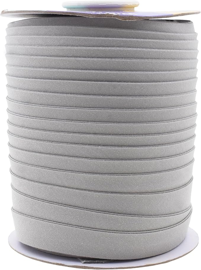 Mandala Crafts 55 Yards 5/8 Inch Gray Double Fold Bias Tape for Sewing - Bias Binding Tape for Quilting Binding, Hemming, Seam, and Fabric Piping