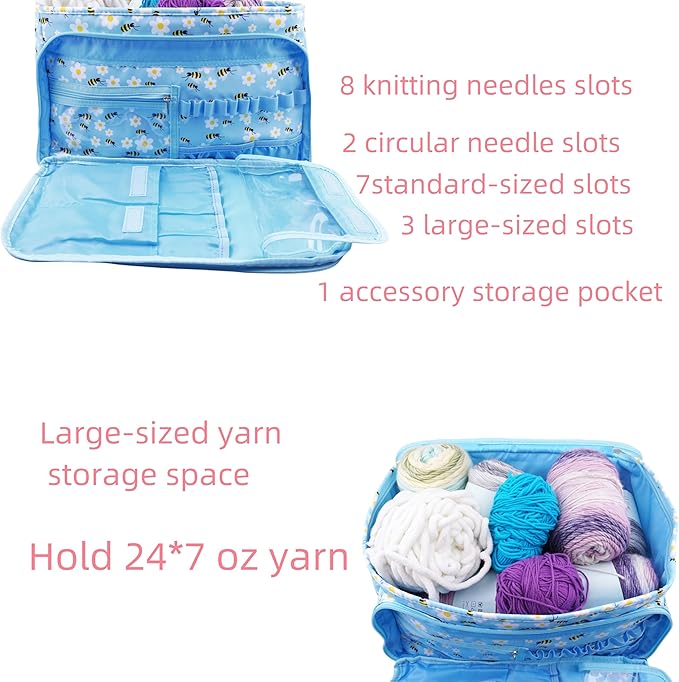 WAZAIGUR Indoor Outdoor Portable Yarn Storage Organizer for Crocheting Knitting Lovers Tote Large Capacity Knitting Project Bag, Blue