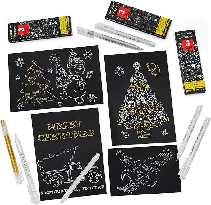 Gold Silver White Gel Pens, 0.5mm Extra Fine Point Opaque Archival Ink Pen for Black Paper Drawing, Art Highlight, Illustration, Bullet Journaling, Card Making & DIY Projects, 3 Pack