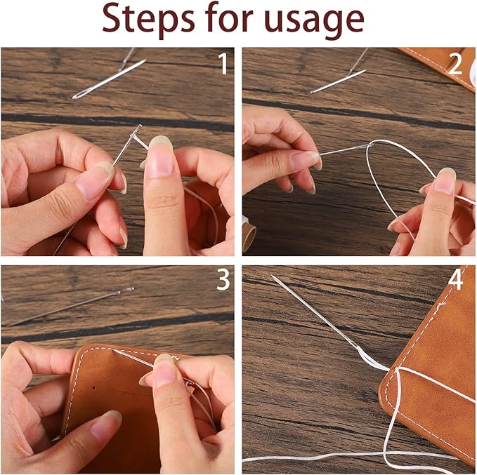 55Yards Waxed Thread with 7 Pcs Leather Hand Sewing Needles - 150D Flat Waxed Thread for Leather Repair, Upholstery, Canvas Bags, Sofa Furniture (White)