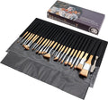 Paint Brush Set, 25 Pcs Professional Paint Brushes for Acrylic Painting with Birch Handle, Canvas Bag, Flexible and Elastic Nylon Wool, Strong Water Absorption, for Oil, Watercolor, and Gouache