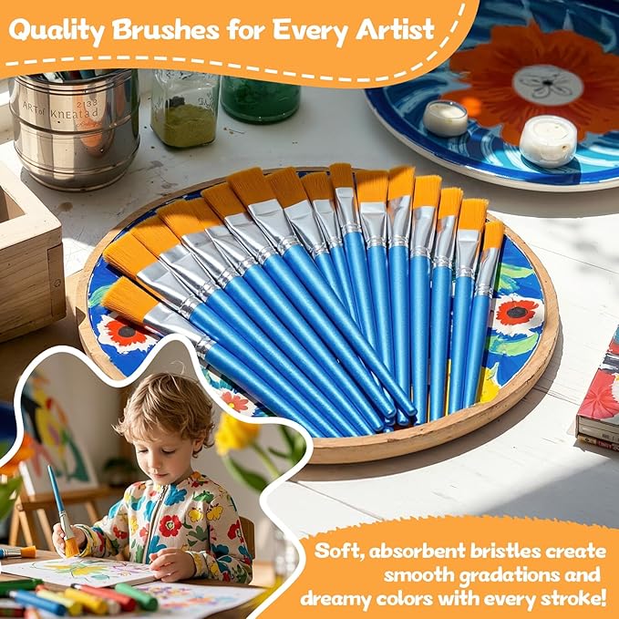 40 Piece Flat Paint Brushes,1 Inch Craft Paint Brushes, Large Acrylic Paint Brush for Watercolor, Oil Painting, Acrylic,Big Paint Brush for Oil Paint and Body Painting Crafts, Rock Painting