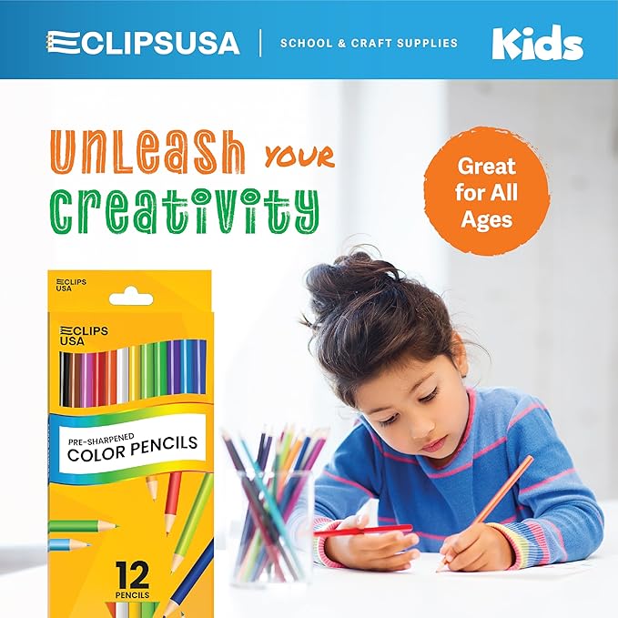 E-CLIPS USA Colored Pencils Bulk, Colored Pencils For Kids Or Adults, Map Coloring pencils, 12 Per Box, Box May Vary (1 Box)