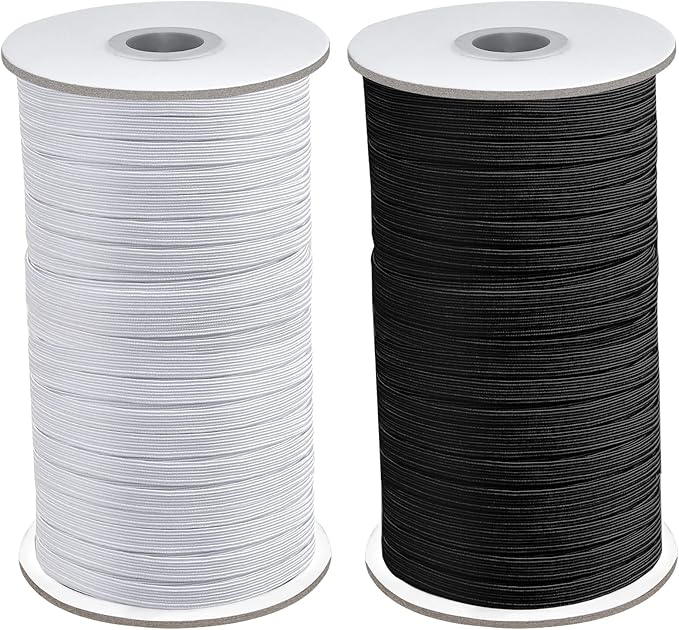 Coopay 200 Yards Length 1/4" Width Elastic Bands Flat Elastic Cord Rope Heavy Stretch Spool Knit for Sewing DIY Projects, Arts & Crafts, 2 Rolls, 100 Yards/Roll (Black and White, 1/4 Inch)