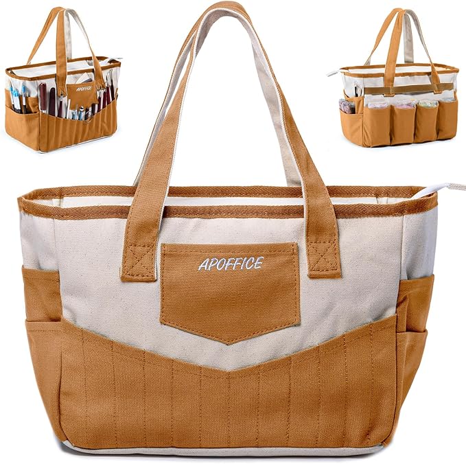 APOFFICE Pottery Tools Bag with Pockets for Clay Sculpting Tools, Ceramic Tools– Art Supply Organizer for Polymer Clay Tools, Craft Tote, Yarn & Crochet Storage, Washable Canvas Artist Bag Gift