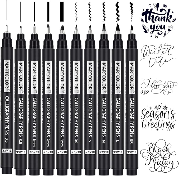 Calligraphy Pens, 10 Size Calligraphy Pens for Writing, Brush Pen Calligraphy Set for Beginners, Calligraphy Brush Pens, Hand Lettering Pen for Art Drawing, Sketching, Scrapbooking