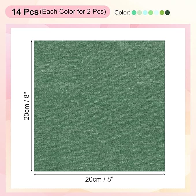 PATIKIL Cotton Fabric Bundles, 14 Pcs 8 x 8 Inch Fat Quarter Solid Color Precut Fabric Squares for Sewing Patchwork Quilting DIY Crafts, Green