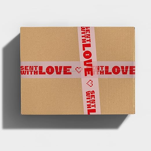Sent with Love - Cool Decorative Packing Tape for Small Business - Cool Cute Designer Printed Packaging and Shipping Tape - Pink Red, Heart, 1.88" x 110 Yards (330 feet)