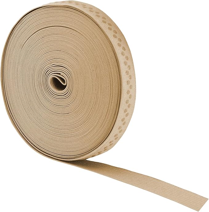Mandala Crafts 0.5 Inch Elastic Silicone Gripper Tape for Clothing - 10 Yds Dotted Non Slip Elastic Band for Sewing - Tan Silicone Flat Fabric Stretchy Ribbon Straps