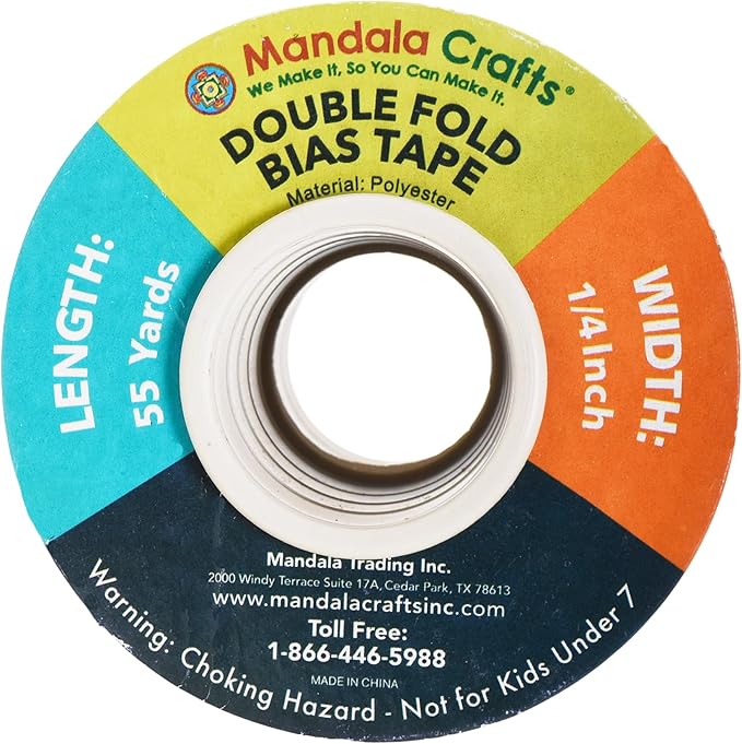 Mandala Crafts 55 Yards 1/4 Inch Off White Double Fold Bias Tape for Sewing - Bias Binding Tape for Quilting Binding, Hemming, Seam, and Fabric Piping