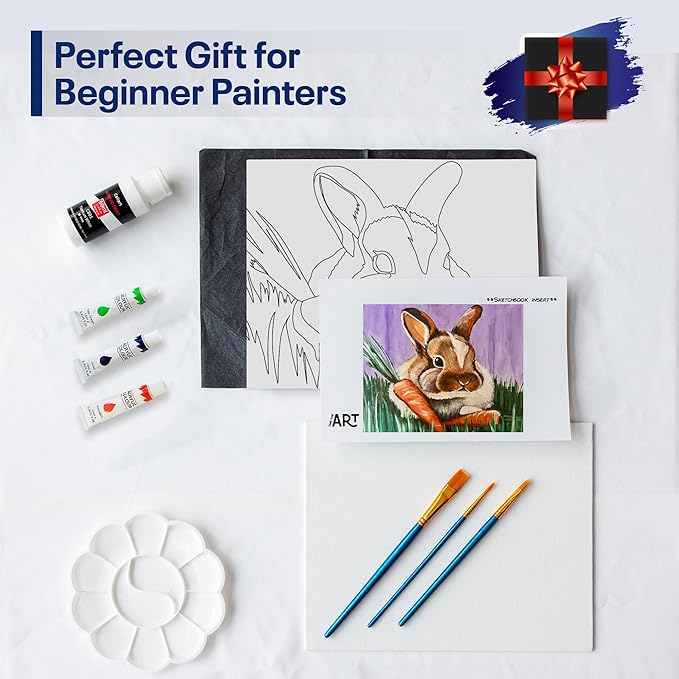 Painting4Real DIY Art Painting Kit for Adults – Learn to Paint Meadow Bunny with Video Tutorials – 9 Pieces Acrylic Paint Set for Adults –Perfect Christmas Crafts & Holiday Gifts for Art Lovers