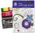 Adult Coloring Book Set with 36 Dual-Tip Markers, 30 Patterns Spiral Bound Coloring Book for Adults Relaxation, Crafts for Adults Women, Anxiety Relief Mindfulness Relaxation Gifts for Adult