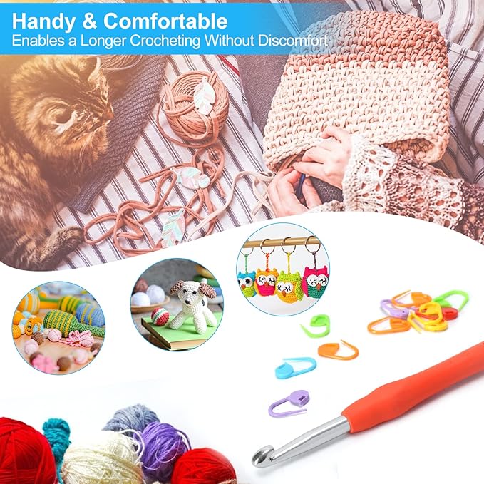 Vodiye Professional Extra Long 9mm Crochet Hooks, Ergonomic Handle Set for Beginners and Experienced Lovers