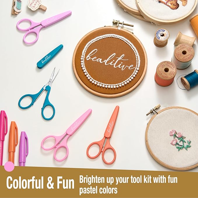 Beaditive High Precision Detail Scissors Set (2-Pc) Sharp, Fine Tips | Paper Cutting, Scrapbooking, Sewing, Crafting | Stainless Steel | Protective Cover (Pastel)