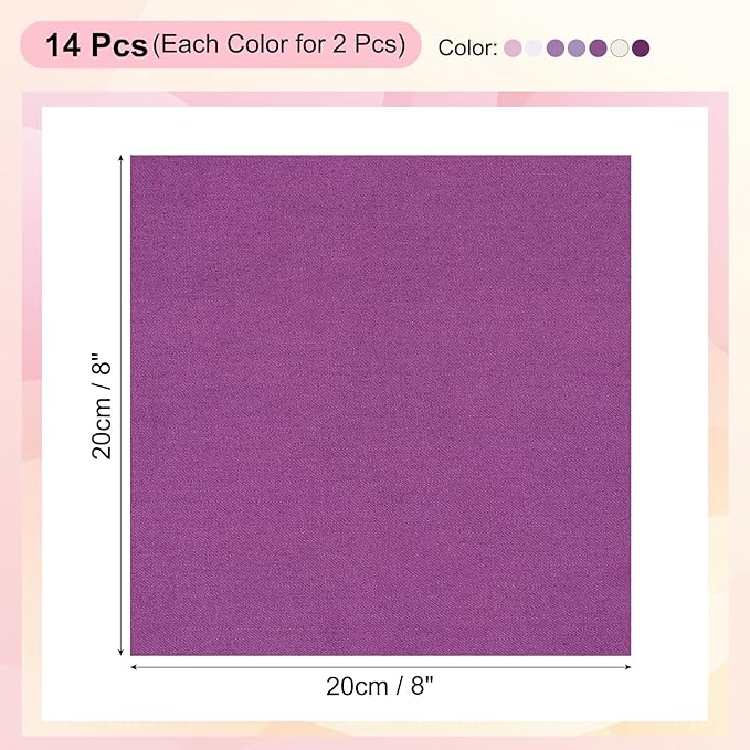 PATIKIL Cotton Fabric Bundles, 14 Pcs 8 x 8 Inch Fat Quarter Solid Color Precut Fabric Squares for Sewing Patchwork Quilting DIY Crafts, Purple