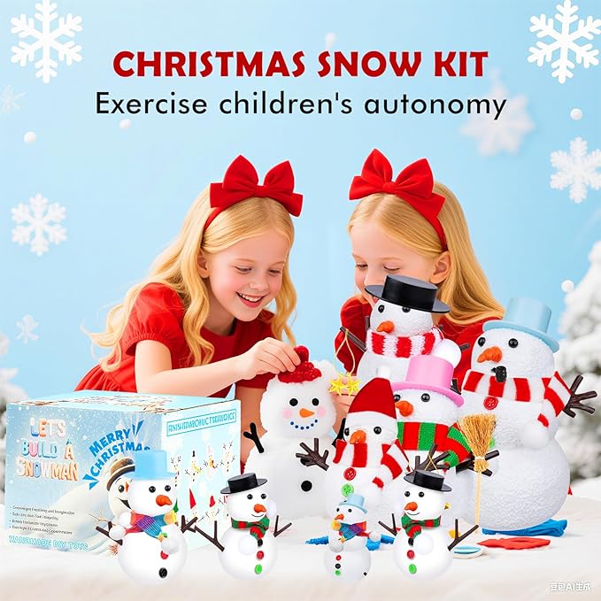 ROUIWEIP 12 Pack Build a Snowman Kit for Kids - Creative Air Dry Clay Christmas Crafts DIY Kit with 120PCS Accessories, Fun Holiday Activity and Stocking Stuffers Gift for Boys and Girls