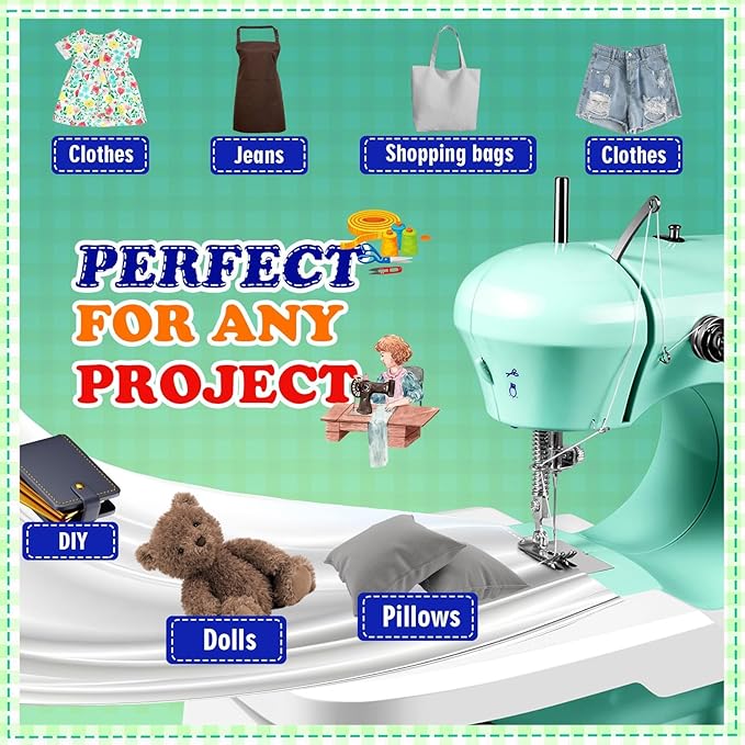 Sewing Machine, Mini Sewing Machine for Beginner with Eco-Friendly Material, Dual Speed Portable Sewing Machines with Extension Table, Light - Easy to Use, Best Gift for Kids and Women