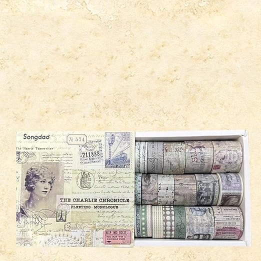 20 Rolls Vintage Washi Tape Set Retro Arts Adhesive Tapes Fleeting Monologue Decorative Masking Tape Sets for Craft, Kids, Scrapbook, DIY, Gift Wrapping (Charlie Chronicle)