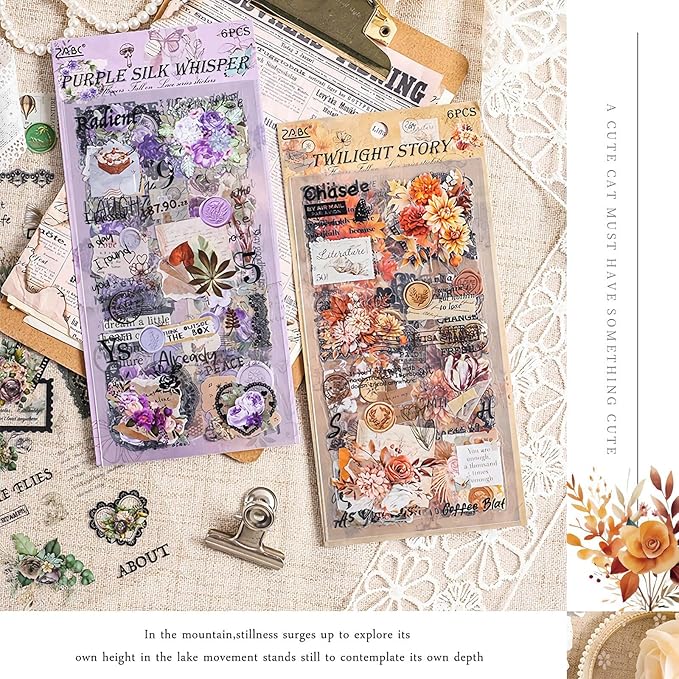 309 Pcs/24 Sheets Stickers for Scrapbooking,Scrapbook Flower Stickers for Scrapbooking Art Journal Bullet Journal Accessories