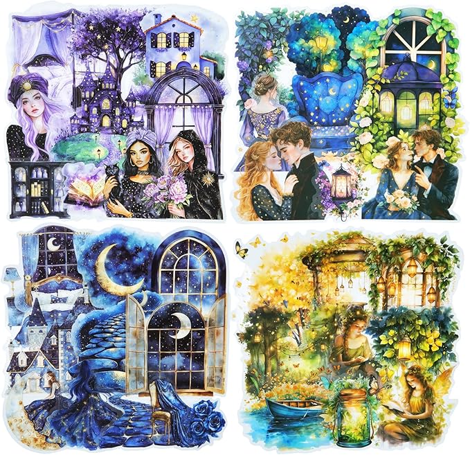 80Pcs Starry Sky Garden PET Sticker Pack, Fantasy Landscape Stickers for Scrapbooking, Journaling, DIY Crafts and Planner Decoration