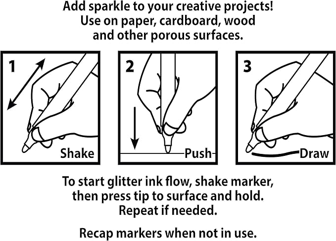 Inc. Multicolor Glitter Markers - 18 Assorted Colors, Sparkly Non-Toxic Water-Based Marker Set, Bullet Point Tip for Drawing, Coloring, Doodling, Journaling, Scrapbooking, DIY Art and Craft Projects
