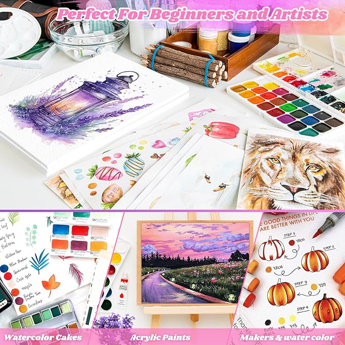 100 Sheets Watercolor Paper, 5"x7" White Water Color Paper Bulk, 140lb/300g Cold Pressed Acid-Free Artist Paper Loose Drawing Paper for Adults Students, Watercolors, Markers, Art Journaling Supplies