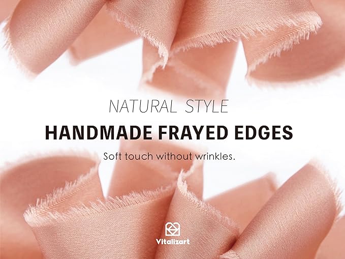 Vitalizart Pink Silk Satin Ribbon 1-1/2 inch x 15 Yard Rose Gold Handmade Frayed Ribbons for Gift Wrapping Baby Shower Wedding Bridal Bouquets Holiday Decor