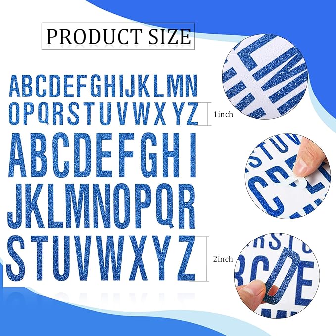 8 Sheet Glitter Letter Stickers Vinyl Alphabet Stickers Waterproof Self Adhesive Stick on Letters for Poster Bulletin Board Mailbox School Classrooms Decor(1 Inch, 2 Inch,Rainbow)