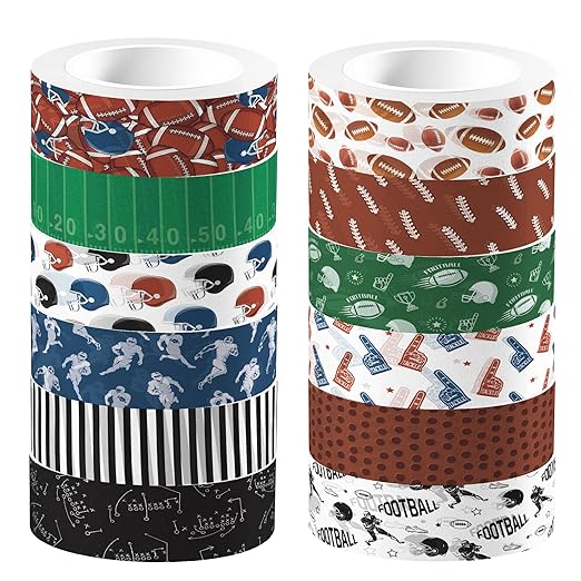 Adirasenotek 12 Rolls Sports Washi Tape,Rugby Football Washi Tape Set Decorative Paper Stickers Decorative Tape, DIY Craft Scrapbook Art Crafts Wrapping Decor for Gifts Wrapping