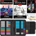 Soucolor Art Supplies, 76 Pack Drawing Set Sketching Kit, Box for Artist Adult : 3-Color Sketchbook, Watercolor Pad, Coloring Book, Charcoal Colored Watercolor Metallic Pencils