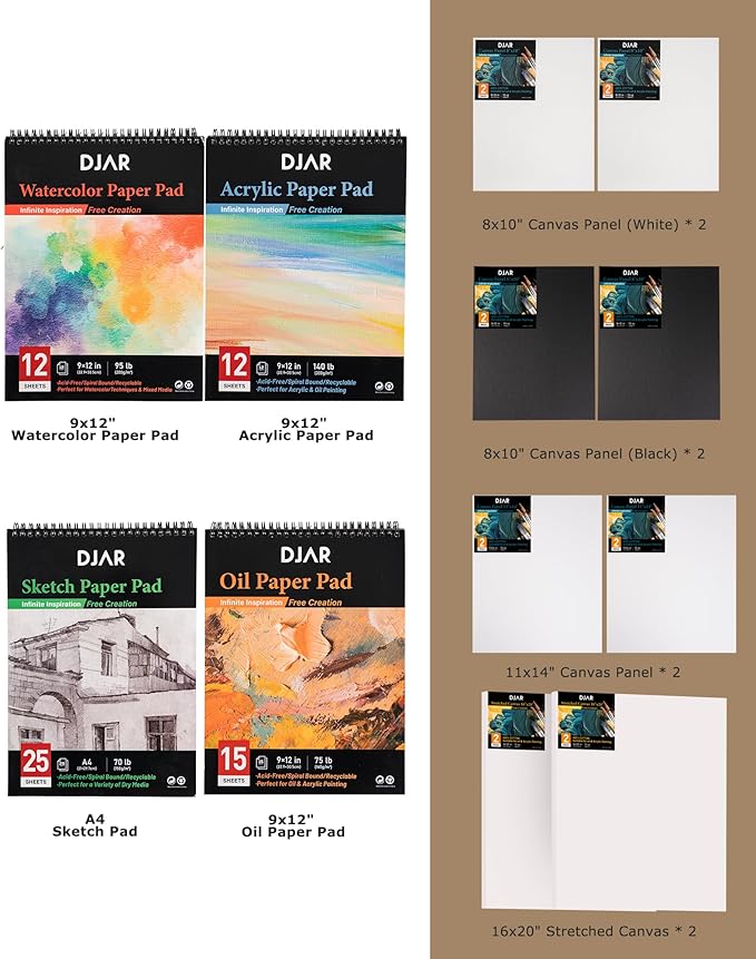 DJAR 169pcs Art Painting Set with French Easel, All-in-One Artist Painting Kit for Beginners, Professionals, Acrylic, Watercolor, Oil & Sketch Kit