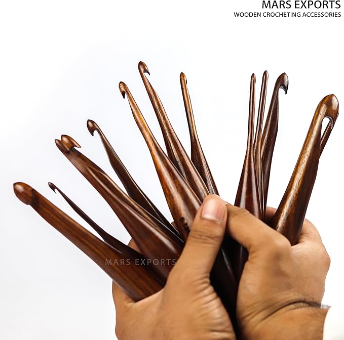 13 Pieces Premium Wooden Crochet Hooks, Crochets Hooks Set for Knitting and Crocheting - Rosewood Knitting Needles (Dolphin)