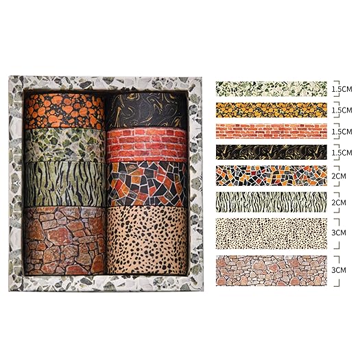 8 Rolls Retro Washi Tape Set Vintage Arts Adhesive Tapes Wide Painting Patterned Decorative Masking Tape Sets for Craft, Kids, Scrapbook, DIY, Gift Wrapping (Stone Texture)