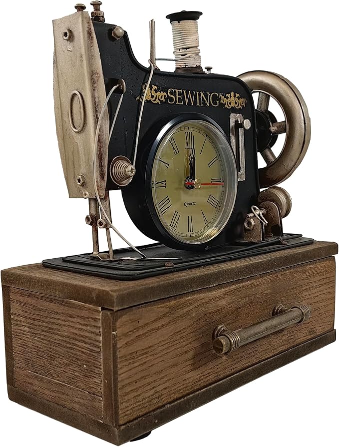 Berfutall-Vintage Sewing Machine with Wooden Case, Battery Operated Quartz Clock, Retro Style Sewing Machine Home Decor, Gift for Mom, Dad, Christmas