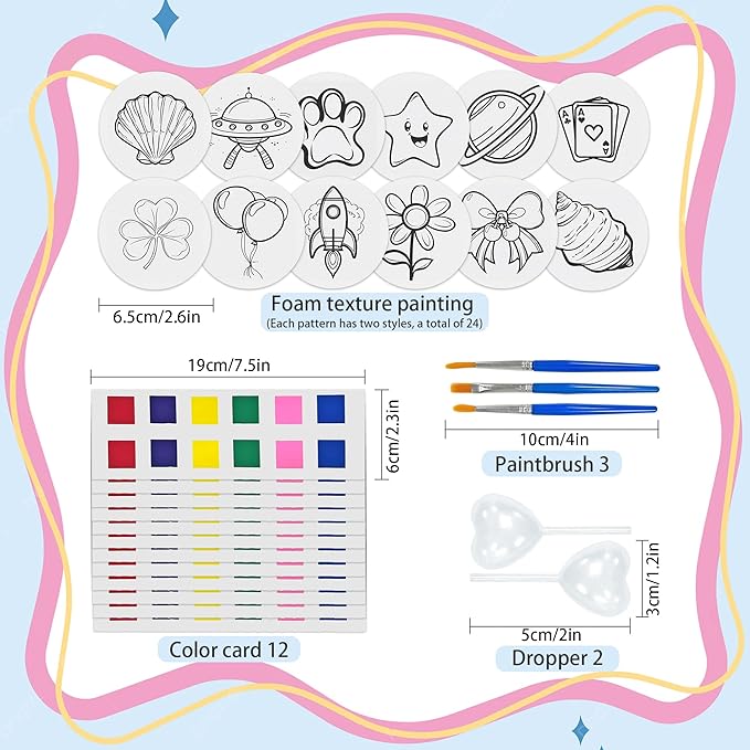 Zariocy Magic Foam Texture Painting Kit - Including 24 Pcs Foam Texture Paper, 2 Dropper, 3 Brushes & 12 Color Cards, 3D Magic Puffy Paint Kit, DIY Crafts | Art for Craft Lovers