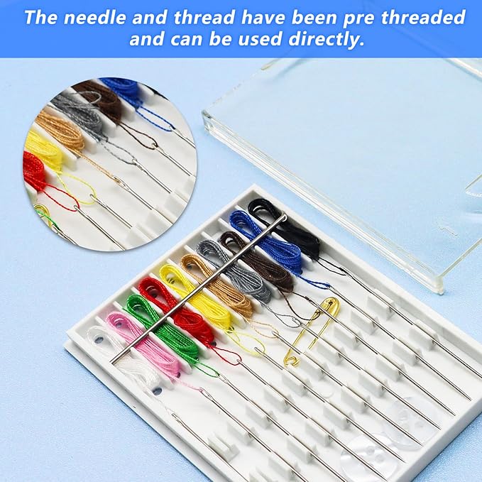 Yasdyri 10 Boxes Quick Fix Sewing Kit Pre Mini Threaded Needle Kit with Needles and Thread Box Each Box with 10 Pieces